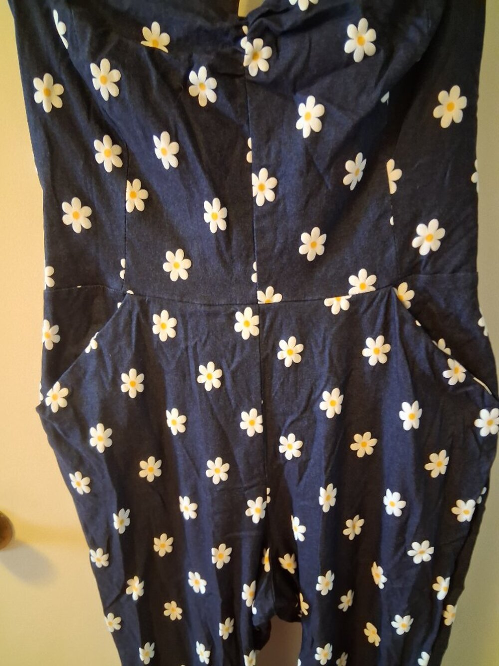 Daisy Print Denim Marcel Halter Jumpsuit, L - Picture 3 of 7